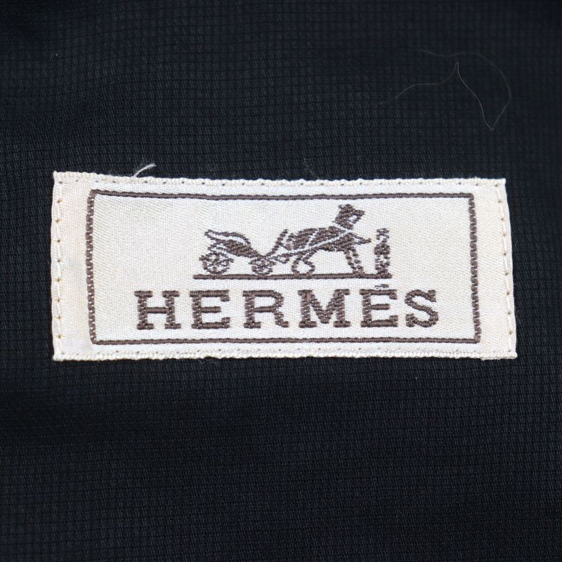 Hermes 100% Cotton Short Sleeve Shirt Jacket With Logo Zip Pocket Black 46 Made