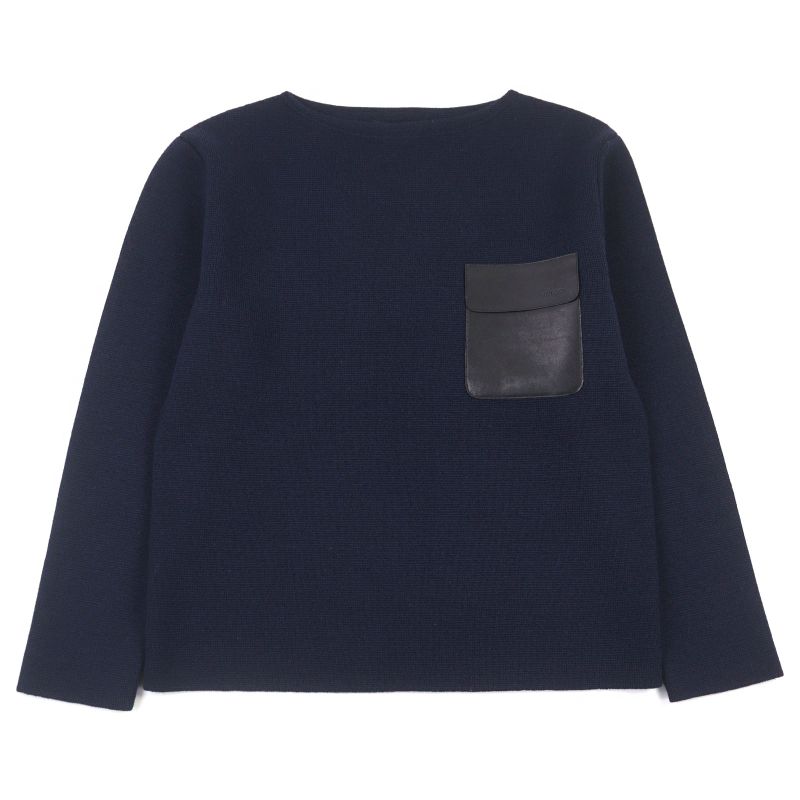 Gucci 359352 100% Wool Sheepskin Logo Engraved Leather Pocket Boat Neck Sweater