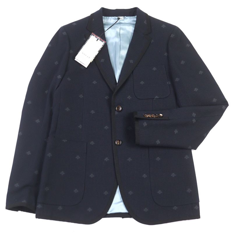 Gucci 521888 BEE Embroidered All-over Pattern Logo Button Piping Single