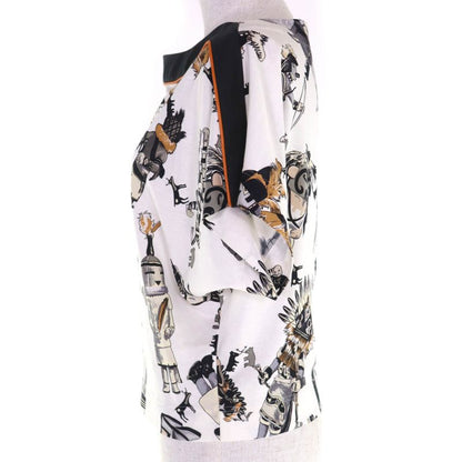 Hermes Kachinas 100% Cotton Ethnic Pattern Leather Use Boat Neck Short Sleeve