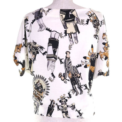 Hermes Kachinas 100% Cotton Ethnic Pattern Leather Use Boat Neck Short Sleeve
