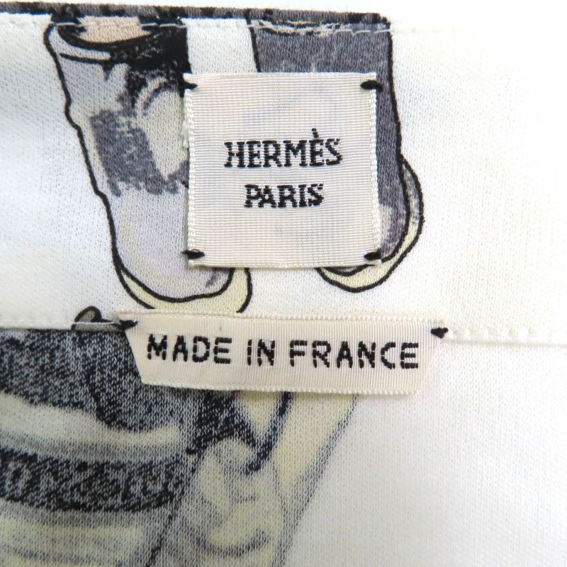 Hermes Kachinas 100% Cotton Ethnic Pattern Leather Use Boat Neck Short Sleeve