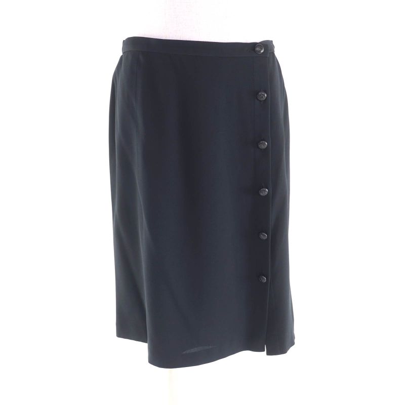 CHANEL 05P P25505 Knee-length Silk Skirt With Coco Mark Buttons Wrap Skirt