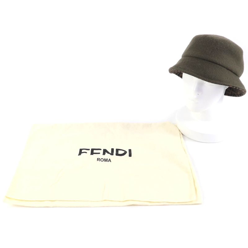 Fendi Fxq901 100% Wool 100% Silk Lining Zucca Pattern Lining Hat Bucket Hat