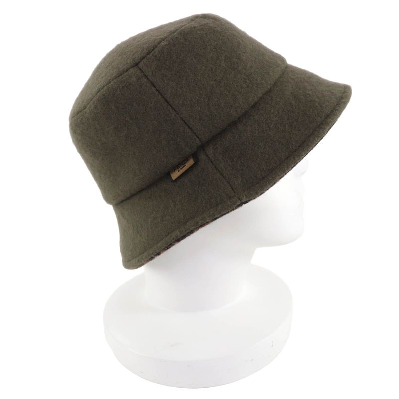 Fendi Fxq901 100% Wool 100% Silk Lining Zucca Pattern Lining Hat Bucket Hat