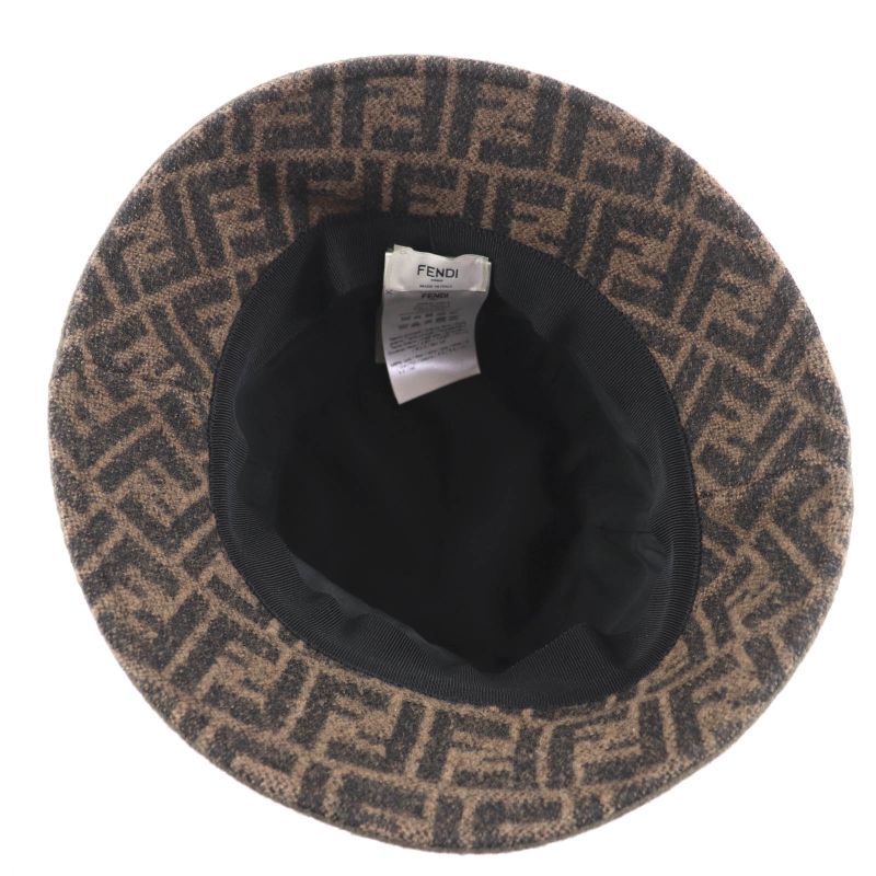 Fendi Fxq901 100% Wool 100% Silk Lining Zucca Pattern Lining Hat Bucket Hat