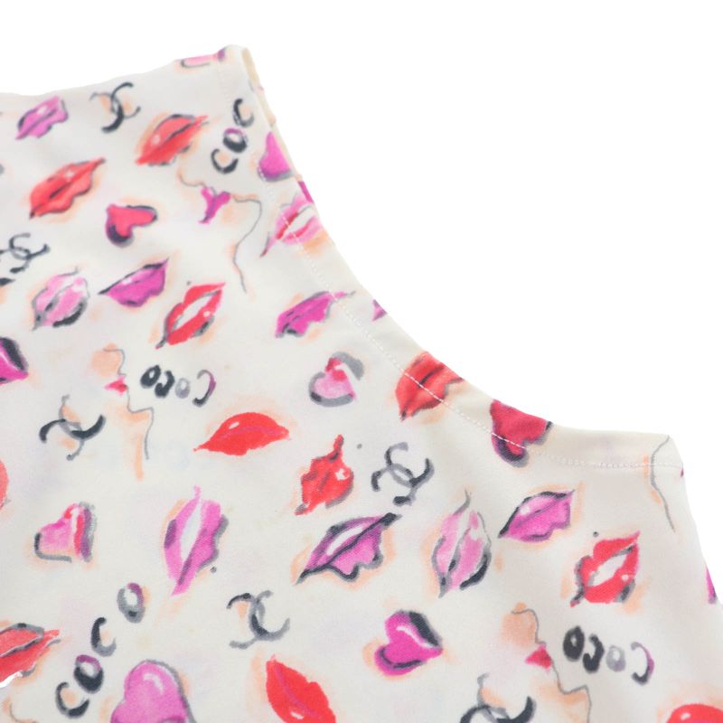 CHANEL Vintage Coco Mark Embroidery Lip Pattern Cropped Top Tank Top Off White