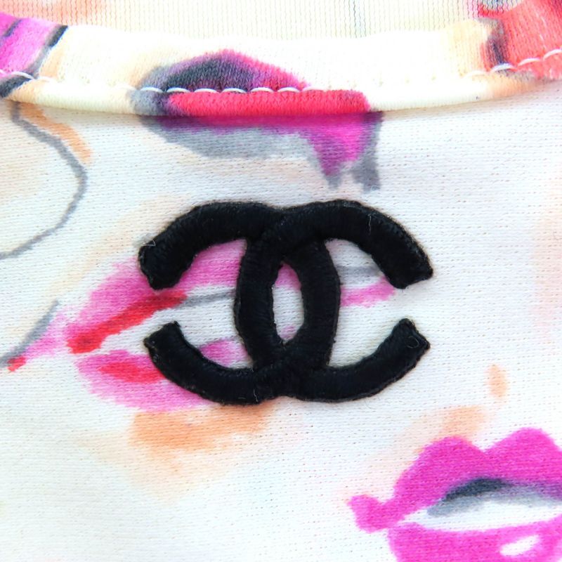 CHANEL Vintage Coco Mark Embroidery Lip Pattern Cropped Top Tank Top Off White