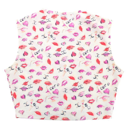 CHANEL Vintage Coco Mark Embroidery Lip Pattern Cropped Top Tank Top Off White
