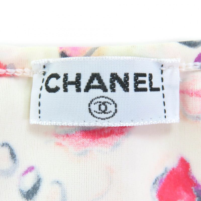 CHANEL Vintage Coco Mark Embroidery Lip Pattern Cropped Top Tank Top Off White