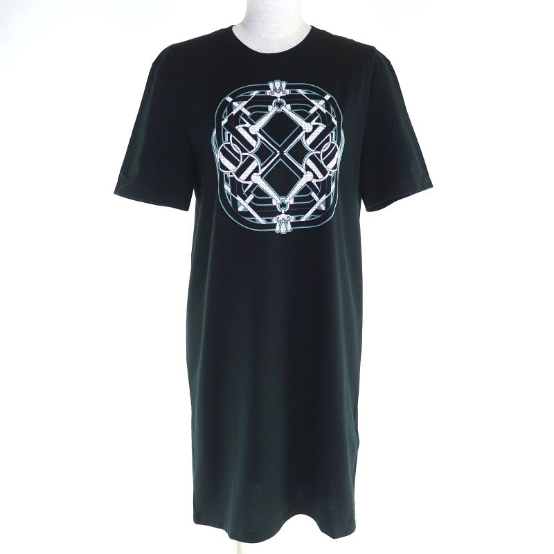 △ Hermes 24AW 4h4516da Cartouche 100% Cotton Crew Neck Short Sleeve Dress Black