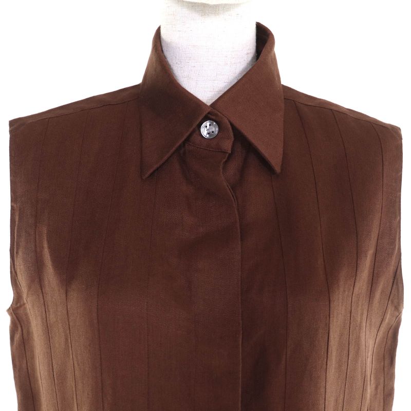 Hermes Vintage 100% Linen Margiela Period H Logo Button Sleeveless Shirt Dress