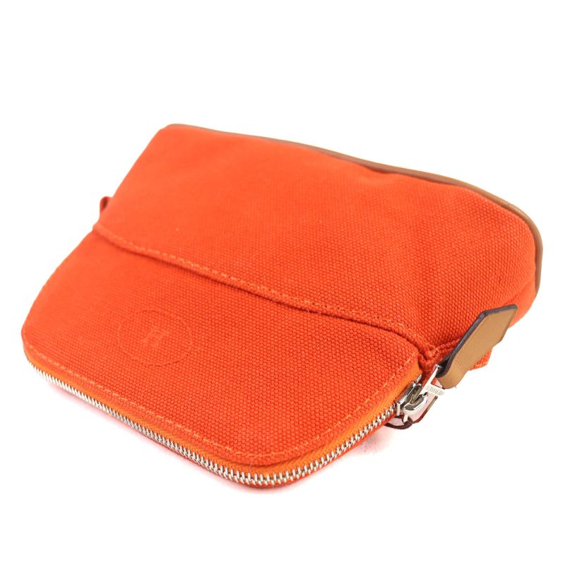 Hermes Bolide Pouch Mini Cotton 100% H Logo Embroidery Leather Use Cosmetic