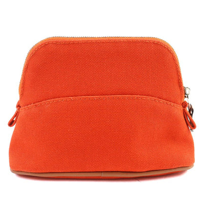 Hermes Bolide Pouch Mini Cotton 100% H Logo Embroidery Leather Use Cosmetic