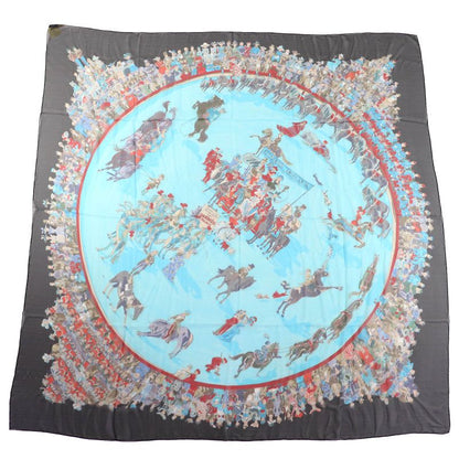 Hermes Cirque Molier Circus 100% Silk Noir/vert Eau/rouge Large Size Chiffon