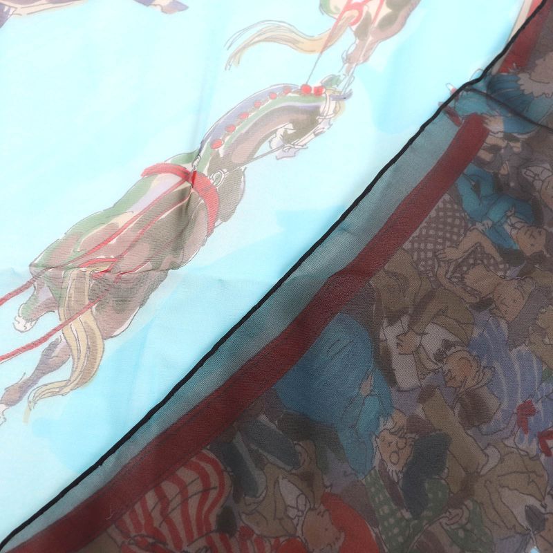 Hermes Cirque Molier Circus 100% Silk Noir/vert Eau/rouge Large Size Chiffon