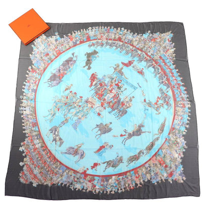 Hermes Cirque Molier Circus 100% Silk Noir/vert Eau/rouge Large Size Chiffon