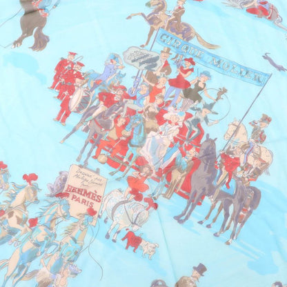 Hermes Cirque Molier Circus 100% Silk Noir/vert Eau/rouge Large Size Chiffon