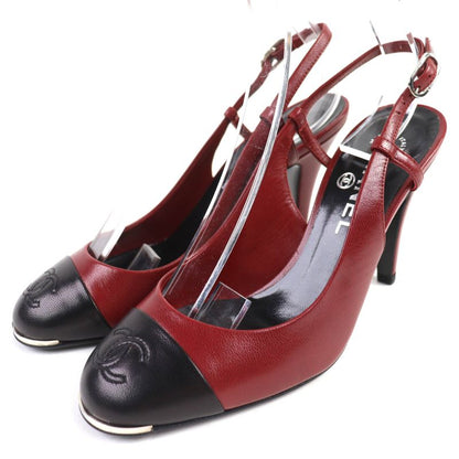CHANEL G27344 Coco Mark Stitching Leather Su Ring Back Bicolor Pumps Redish