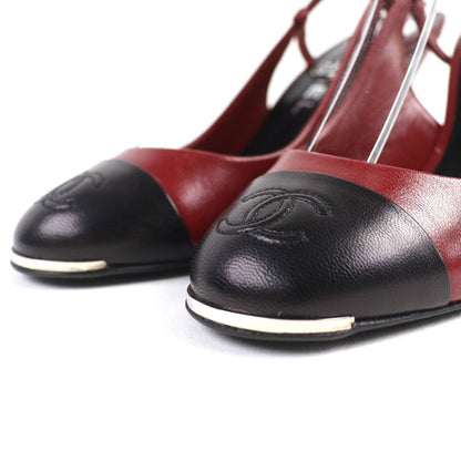 CHANEL G27344 Coco Mark Stitching Leather Su Ring Back Bicolor Pumps Redish