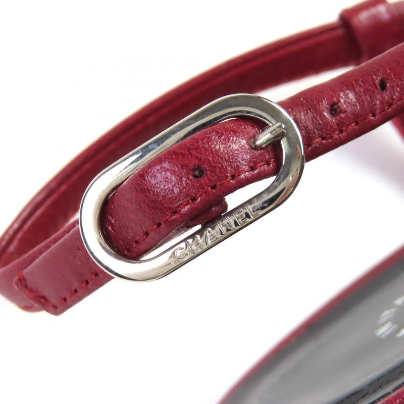 CHANEL G27344 Coco Mark Stitching Leather Su Ring Back Bicolor Pumps Redish