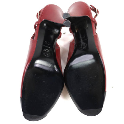 CHANEL G27344 Coco Mark Stitching Leather Su Ring Back Bicolor Pumps Redish