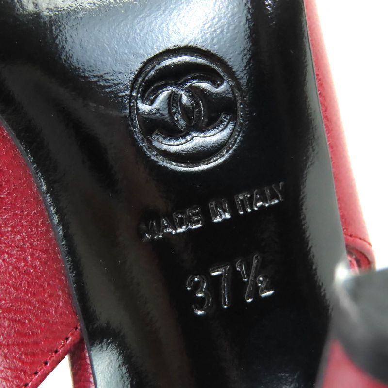 CHANEL G27344 Coco Mark Stitching Leather Su Ring Back Bicolor Pumps Redish