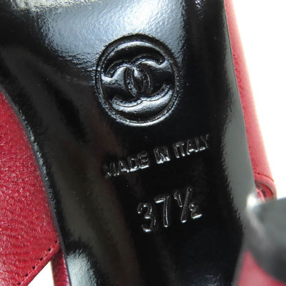 CHANEL G27344 Coco Mark Stitching Leather Su Ring Back Bicolor Pumps Redish