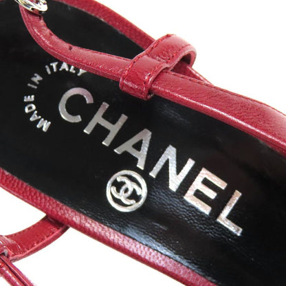CHANEL G27344 Coco Mark Stitching Leather Su Ring Back Bicolor Pumps Redish
