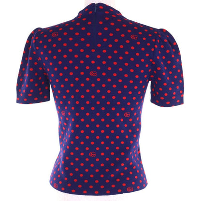 Gucci 623606 100% Wool Double G Dot Pattern Crewneck Short Sleeve Knit Navy