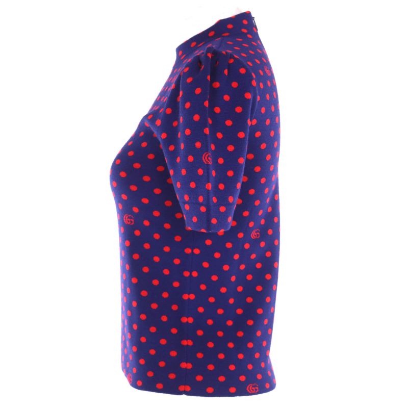 Gucci 623606 100% Wool Double G Dot Pattern Crewneck Short Sleeve Knit Navy
