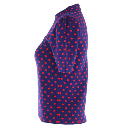Gucci 623606 100% Wool Double G Dot Pattern Crewneck Short Sleeve Knit Navy