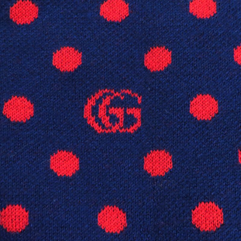 Gucci 623606 100% Wool Double G Dot Pattern Crewneck Short Sleeve Knit Navy