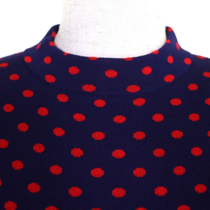 Gucci 623606 100% Wool Double G Dot Pattern Crewneck Short Sleeve Knit Navy