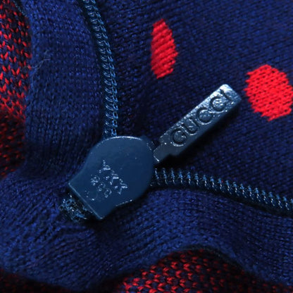 Gucci 623606 100% Wool Double G Dot Pattern Crewneck Short Sleeve Knit Navy