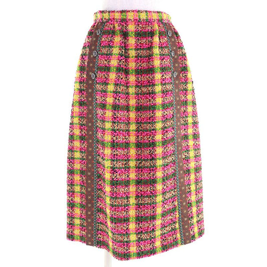 Gucci 596980 Partially 100% Silk Lion Buttons All-over Wool Tweed Long Skirt