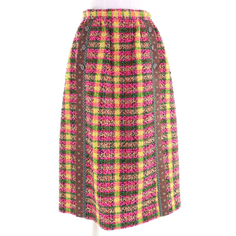 (gucci 596980 Partially 100% Silk Lion Buttons All-over Wool Tweed Long Skirt