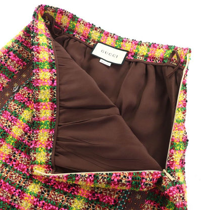 Gucci 596980 Partially 100% Silk Lion Buttons All-over Wool Tweed Long Skirt