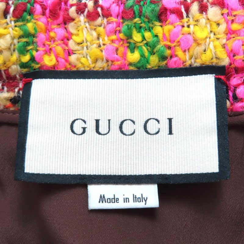 Gucci 596980 Partially 100% Silk Lion Buttons All-over Wool Tweed Long Skirt