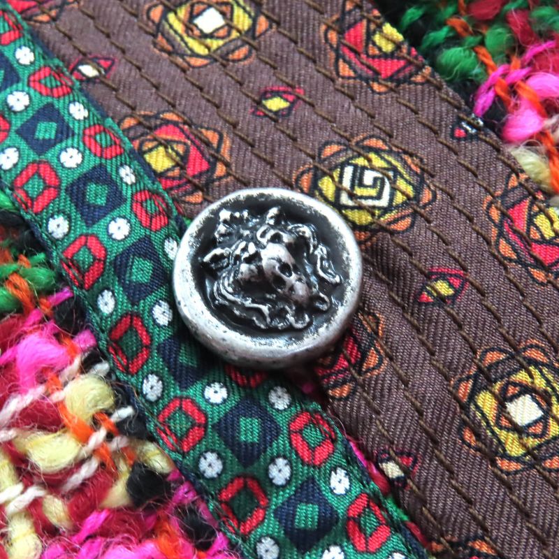 Gucci 596980 Partially 100% Silk Lion Buttons All-over Wool Tweed Long Skirt