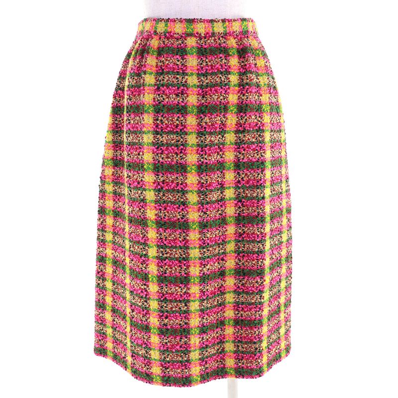 Gucci 596980 Partially 100% Silk Lion Buttons All-over Wool Tweed Long Skirt