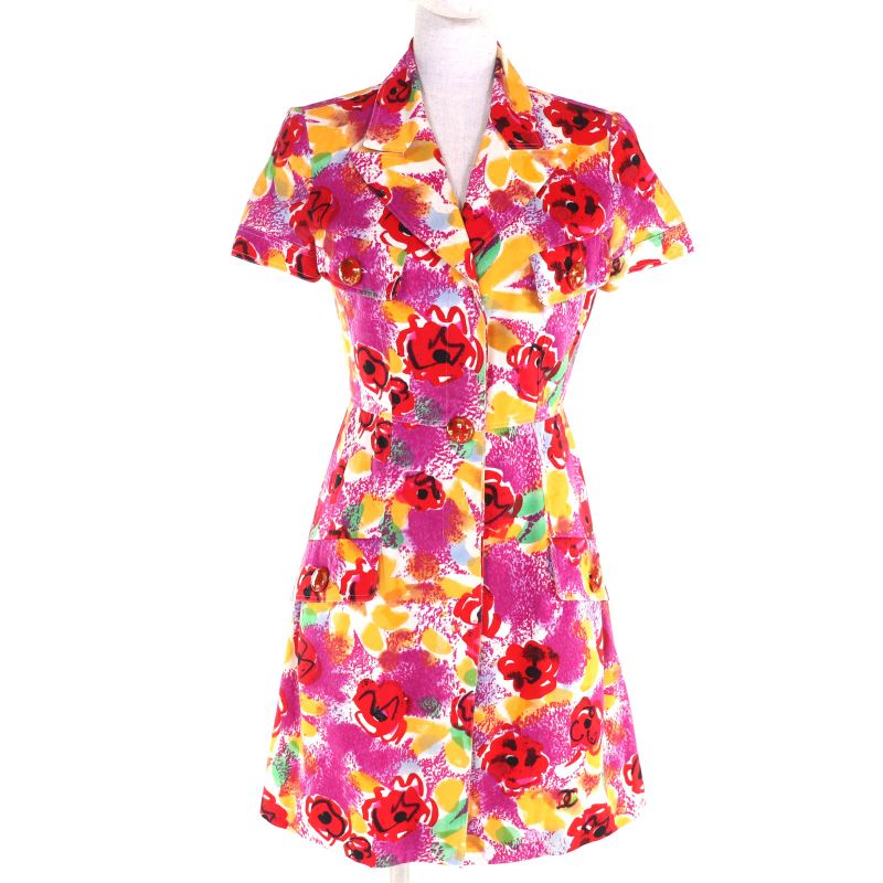 CHANEL Vintage 97P P07855v05589 100% Cotton Coco Button Camellia Short Sleeve