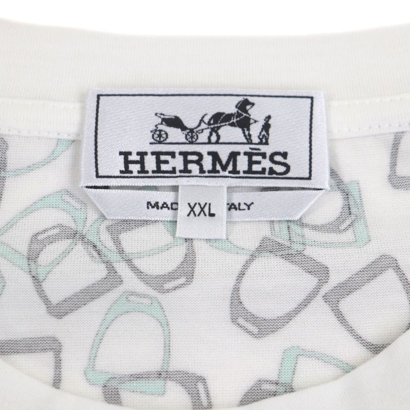 Hermes Etriers 100% Cotton Horsebit Allover Pattern Crew Neck Short Sleeve