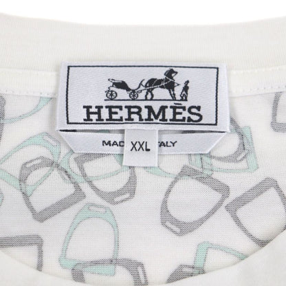 Hermes Etriers 100% Cotton Horsebit Allover Pattern Crew Neck Short Sleeve