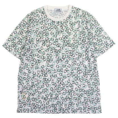 Hermes Etriers 100% Cotton Horsebit Allover Pattern Crew Neck Short Sleeve