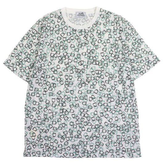 Hermes Etriers 100% Cotton Horsebit Allover Pattern Crew Neck Short Sleeve