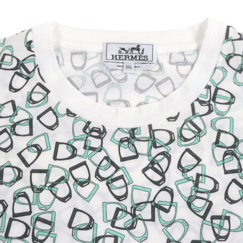 Hermes Etriers 100% Cotton Horsebit Allover Pattern Crew Neck Short Sleeve