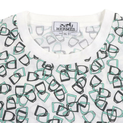 Hermes Etriers 100% Cotton Horsebit Allover Pattern Crew Neck Short Sleeve