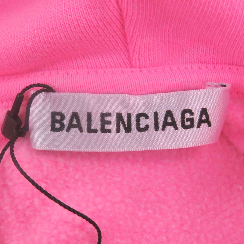 Balenciaga 578135 Campaign Logo Print Pullover Sweatshirt Hoodie Neon Pink XS