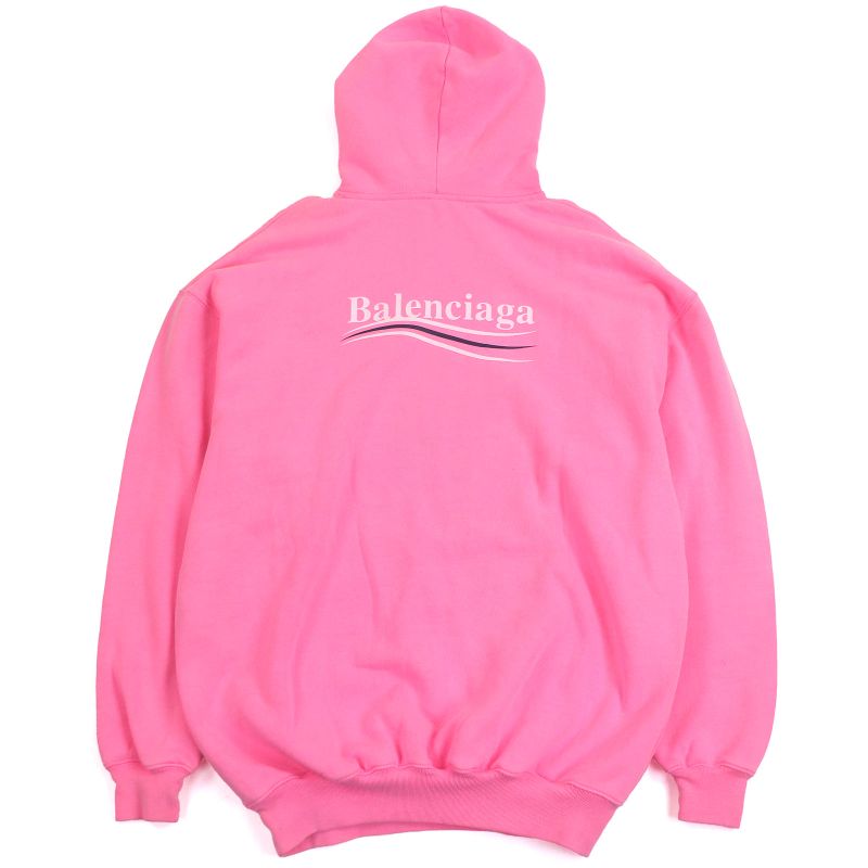 Balenciaga 578135 Campaign Logo Print Pullover Sweatshirt Hoodie Neon Pink XS